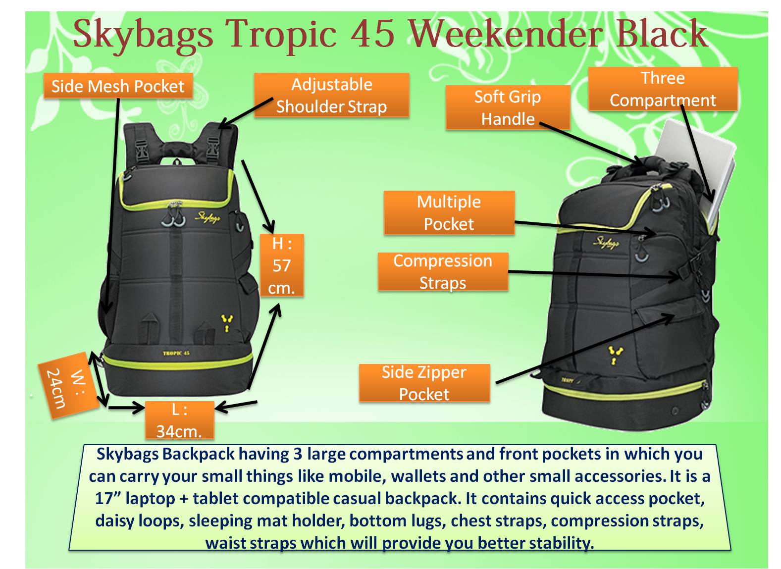 skybags tropic 45