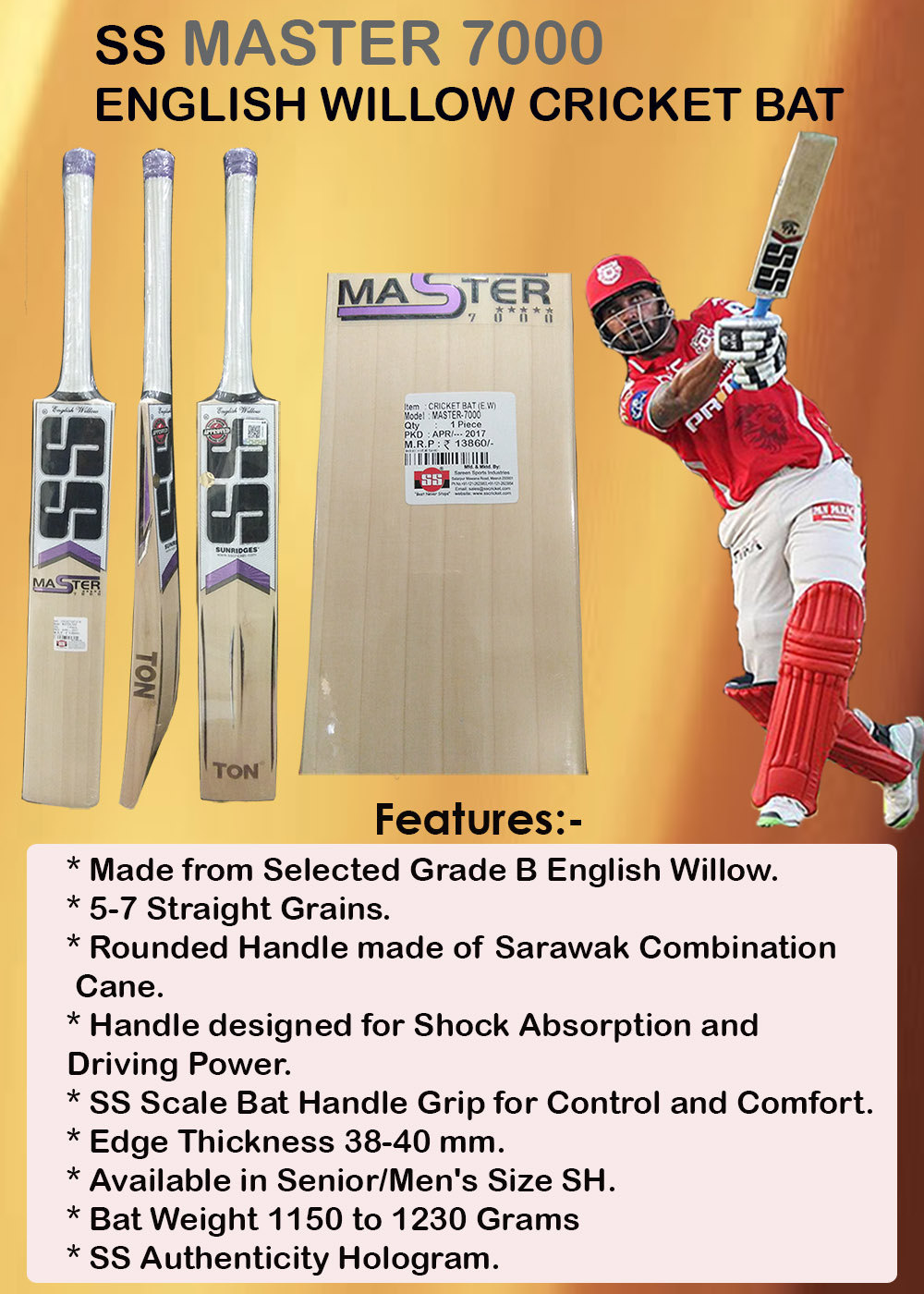 Details about   SS Dhoni Profile grade 5 English Willow Cricket Bat 